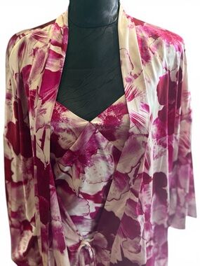 Ambrielle Floral Satin Chemise & Robe Sleepwear Set XXL NWT Pink